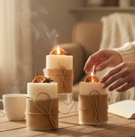 White Pillar Candle With Jute